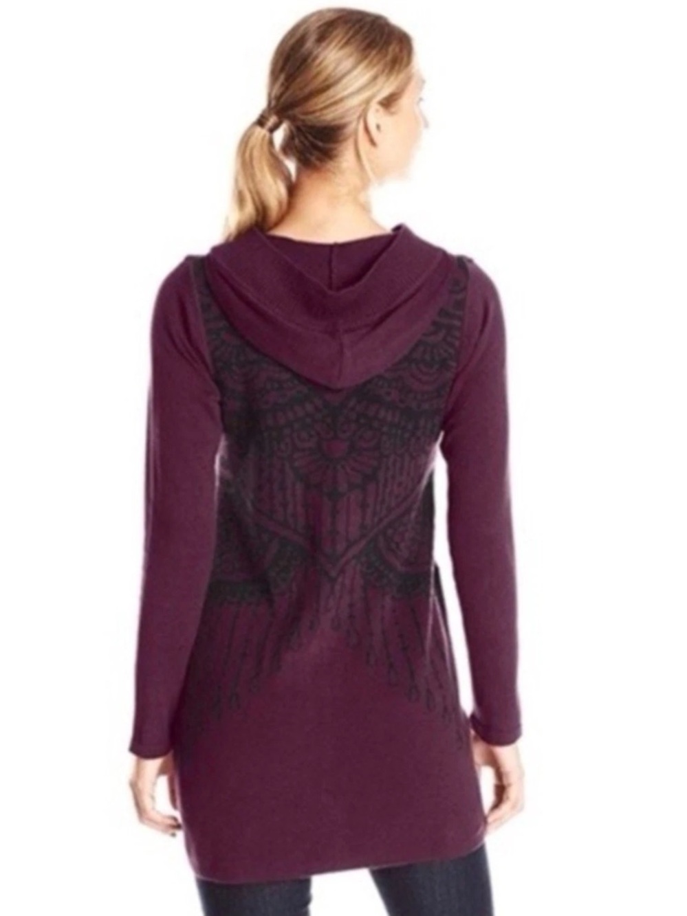 Prana Misha Duster Long Sleeve Zip Up Sweater Black/Plum